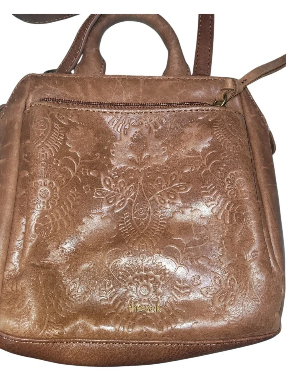The Sak Embossed Leather Backpack Purse Boho Cowgirl